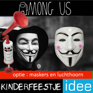 Among Us maskers en luchthoorn